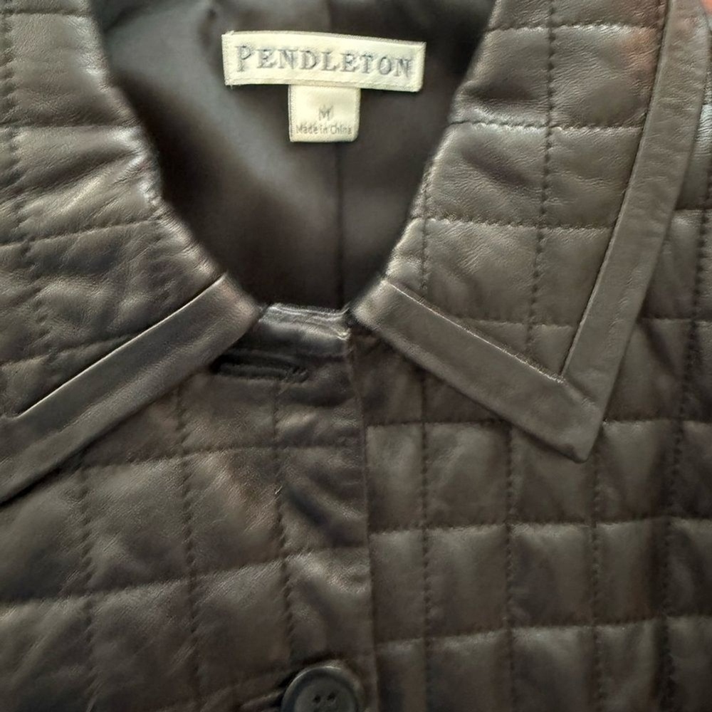 Pendleton Black Quilted Leather Buttoned Long Sle… - image 5